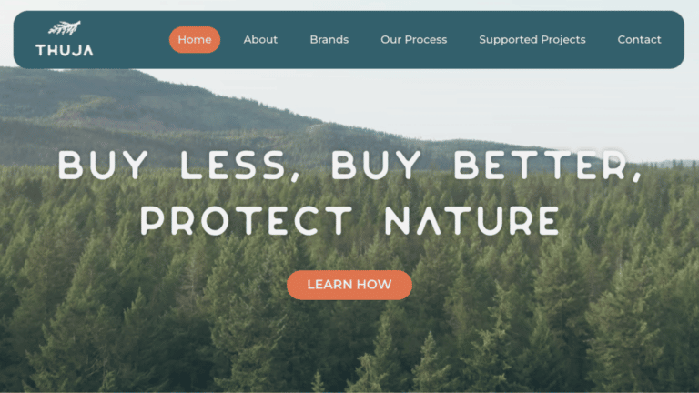 Thuja Sustainability website homepage mockup